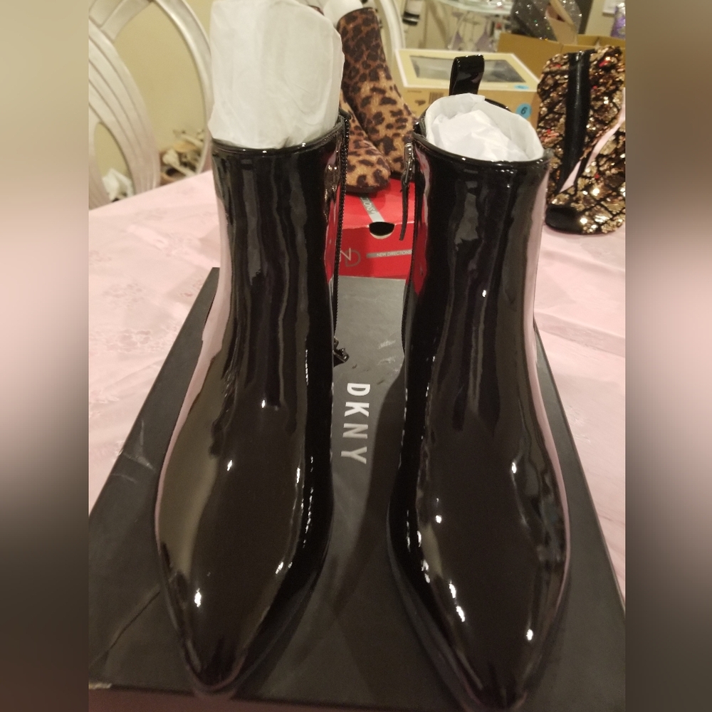 DKNY Patent Black Ankle Boots